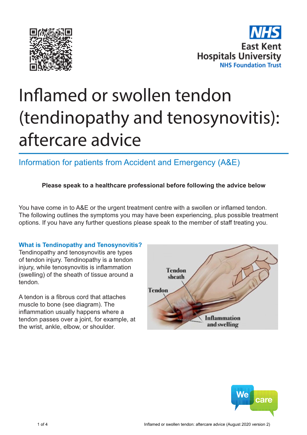 Inflamed Or Swollen Tendon (Tendinopathy And Tenosynovitis): Aftercare ...