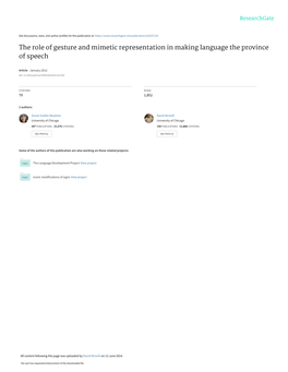 The Role of Gesture and Mimetic Representation in Making Language the Province of Speech