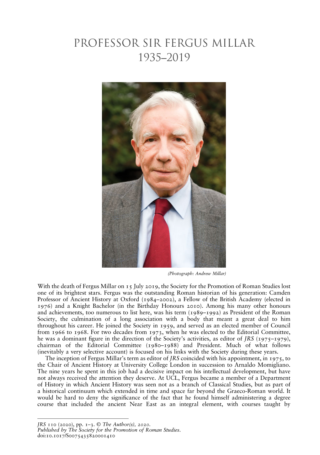 Professor Sir Fergus Millar 1935–2019