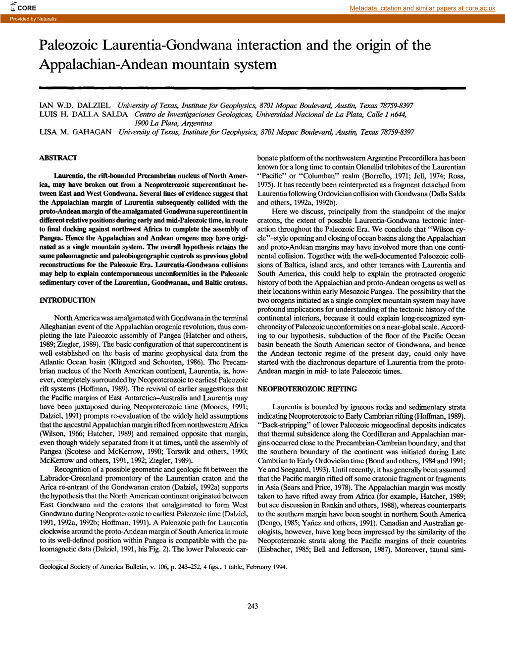 Paleozoic Laurentia-Gondwana Interaction and the Origin of the Appalachian-Andean Mountain System