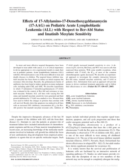 17-AAG) on Pediatric Acute Lymphoblastic Leukemia (ALL) with Respect to Bcr-Abl Status and Imatinib Mesylate Sensitivity