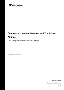 Comparison Between Low-Cost and Traditional Airlines Case Study: Easyjet and British Airways