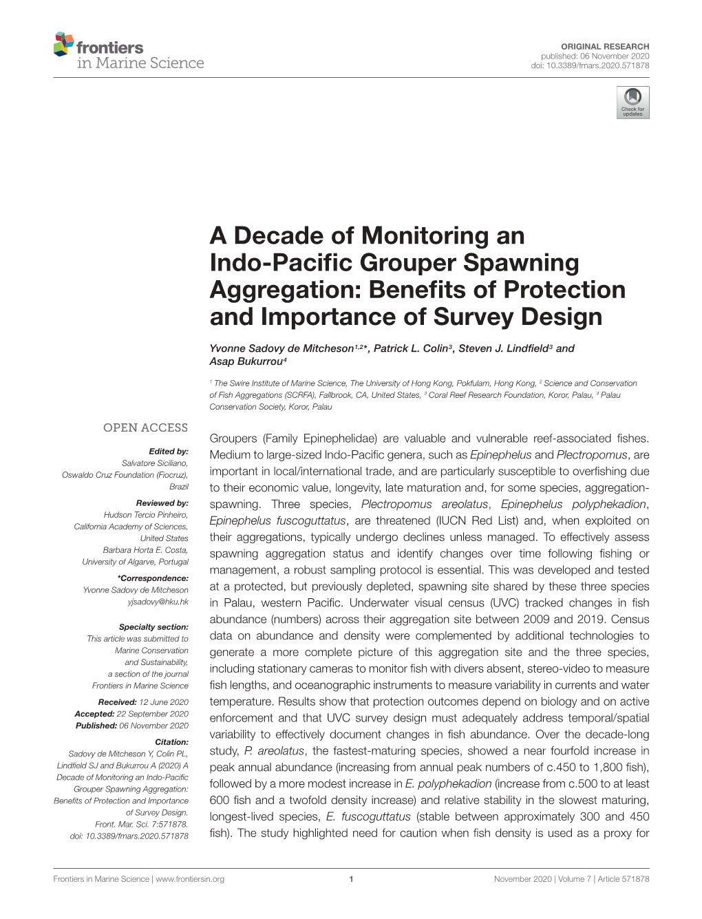 A Decade of Monitoring an Indo-Pacific Grouper