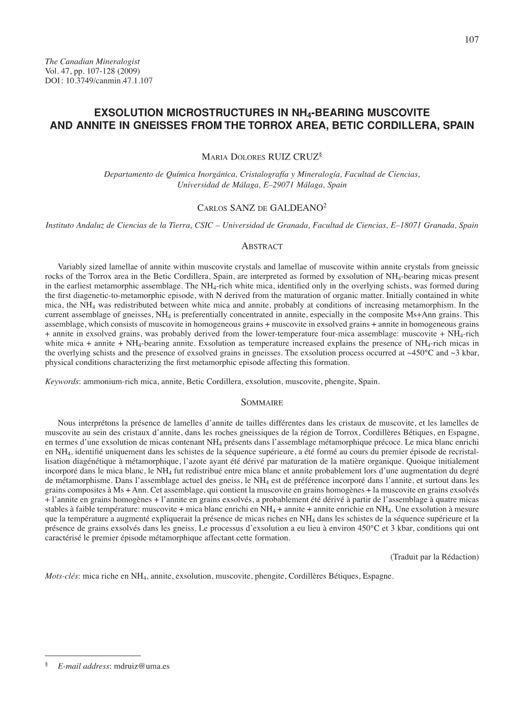 Exsolution Microstructures in Nh4-Bearing Muscovite and Annite in Gneisses from the Torrox Area, Betic Cordillera, Spain