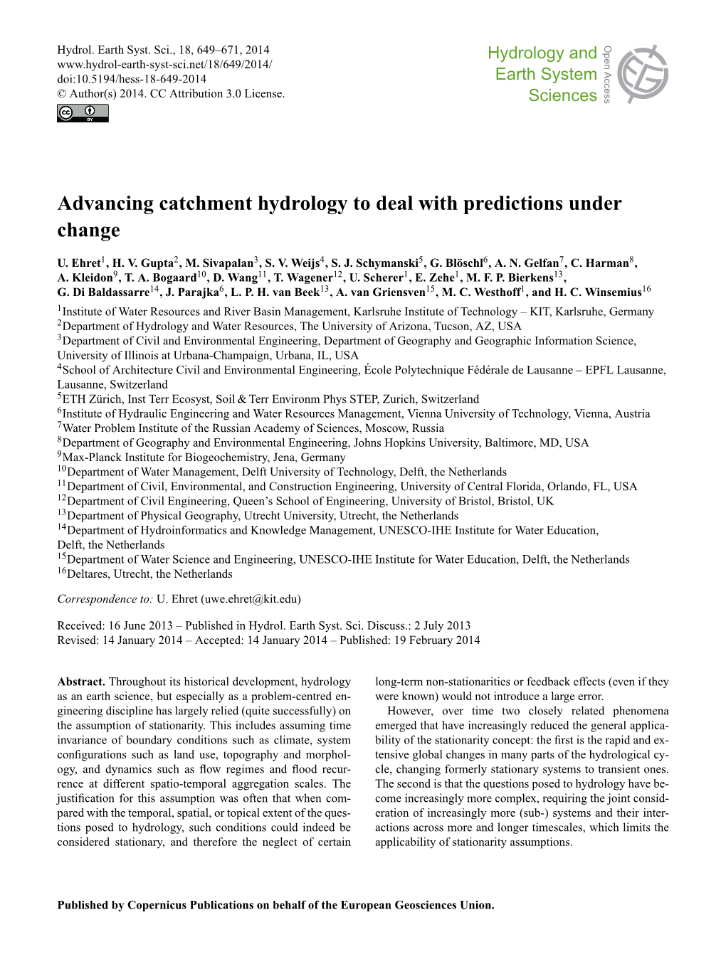 Advancing Catchment Hydrology to Deal with Predictions Under Change