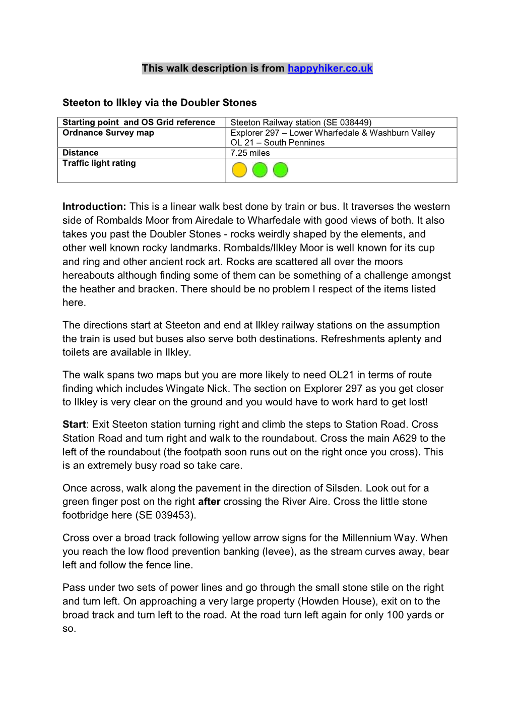 This Walk Description Is from Happyhiker.Co.Uk Steeton to Ilkley