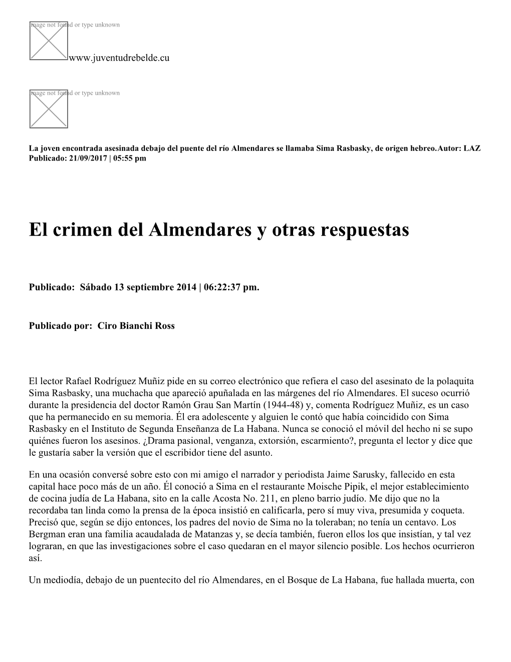 El Crimen Del Almendares Y Otras Respuestas