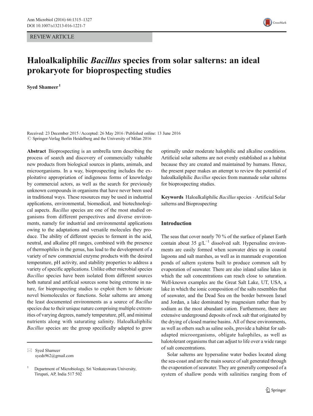 Haloalkaliphilic Bacillus Species from Solar Salterns: an Ideal Prokaryote for Bioprospecting Studies