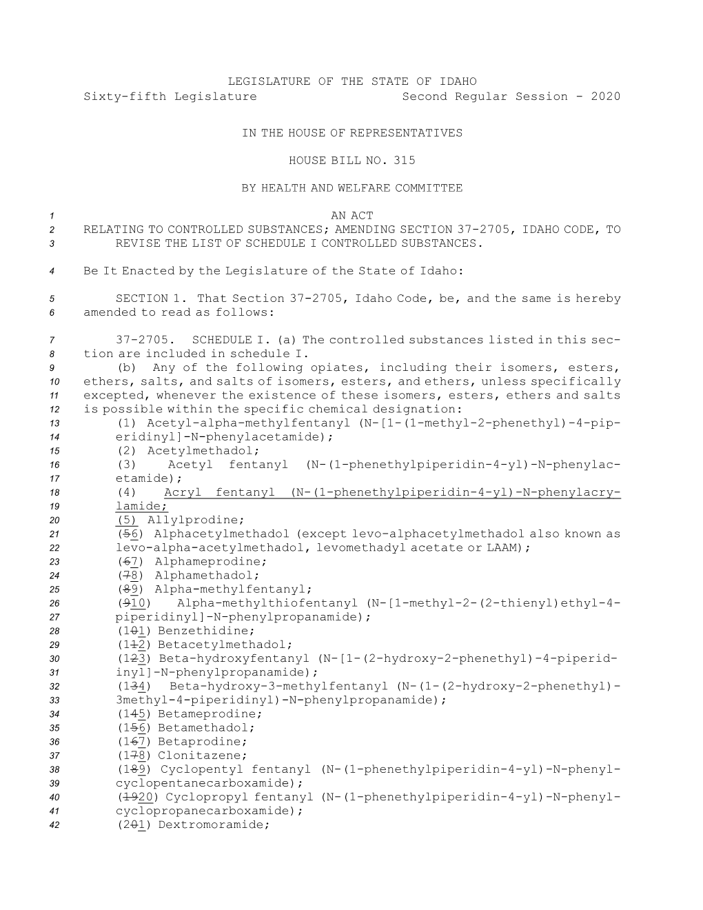 House Bill No.315 (2020)