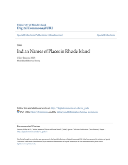 Indian Names of Places in Rhode Island Usher Parsons M.D