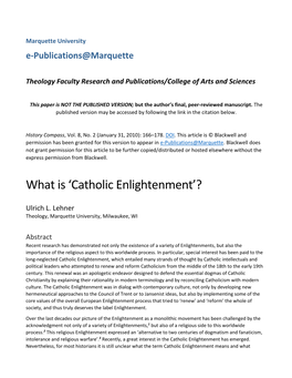 What Is 'Catholic Enlightenment'?