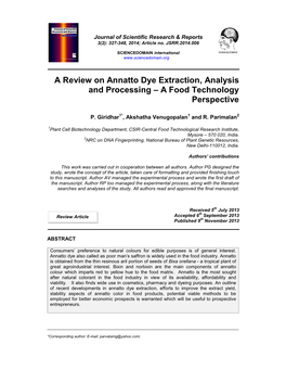 A Review on Annatto Dye Extraction, Analysis and Processing – a Food Technology Perspective