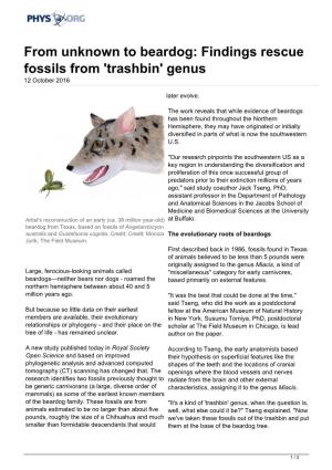 Findings Rescue Fossils from 'Trashbin' Genus 12 October 2016