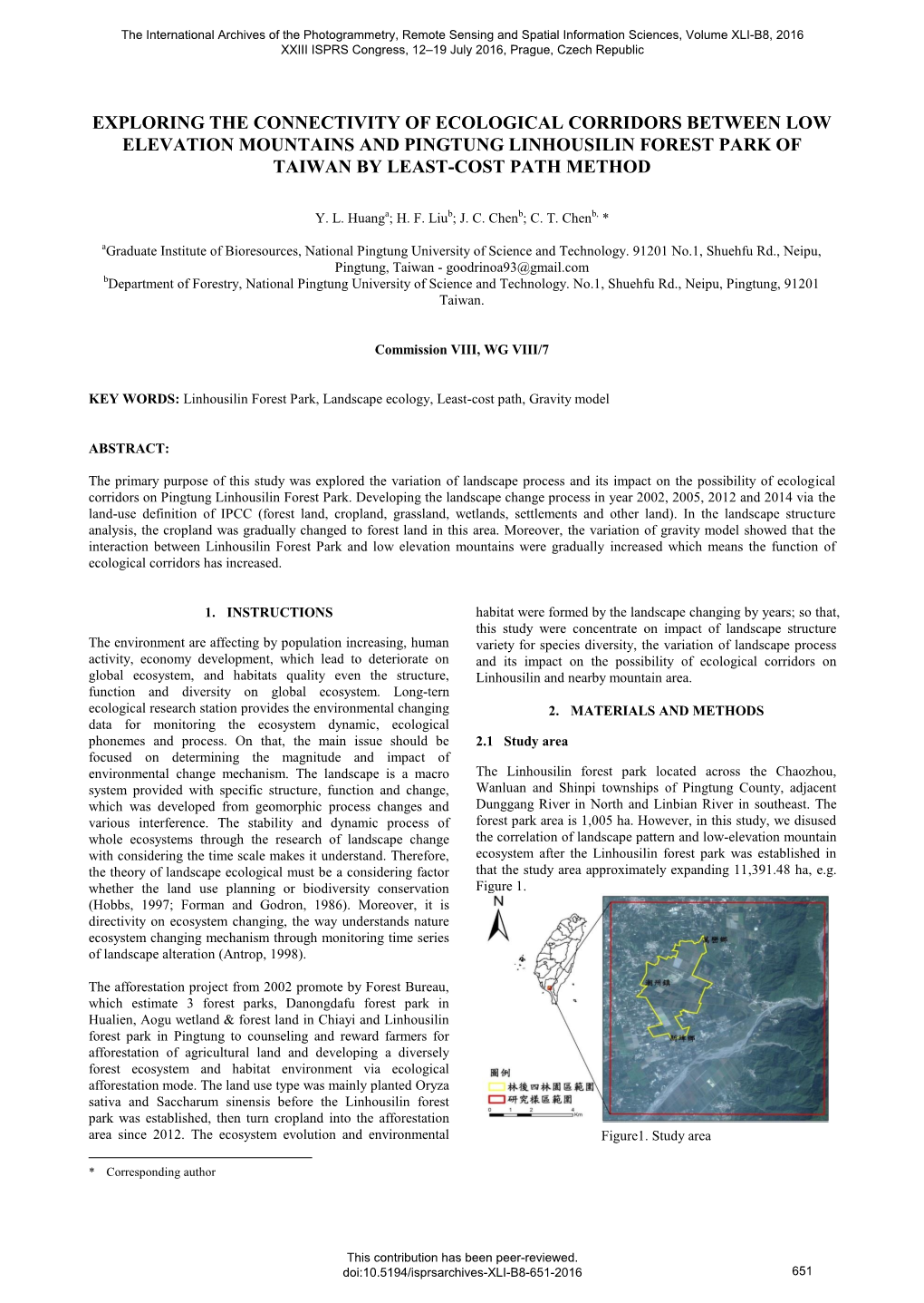 Exploring the Connectivity of Ecological Corridors Between Low Elevation Mountains and Pingtung Linhousilin Forest Park of Taiwan by Least-Cost Path Method