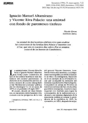Ignacio Manuel Altamirano Y Vicente Riva Palacio: Una Amistad Con Fondo De Parentesco Tixtleco