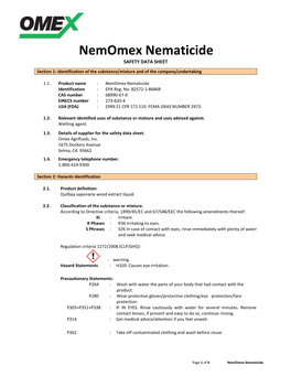 Nemomex Nematicide SAFETY DATA SHEET