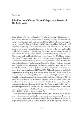 John Fletcher of Corpus Christi College: New Records of His Early Years