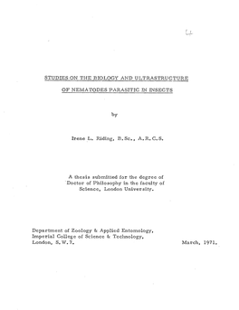 Studies on the Biology and Ultrastructure Of