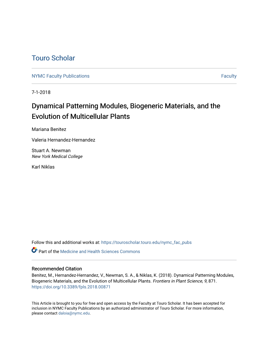 Dynamical Patterning Modules, Biogeneric Materials, and the Evolution of Multicellular Plants