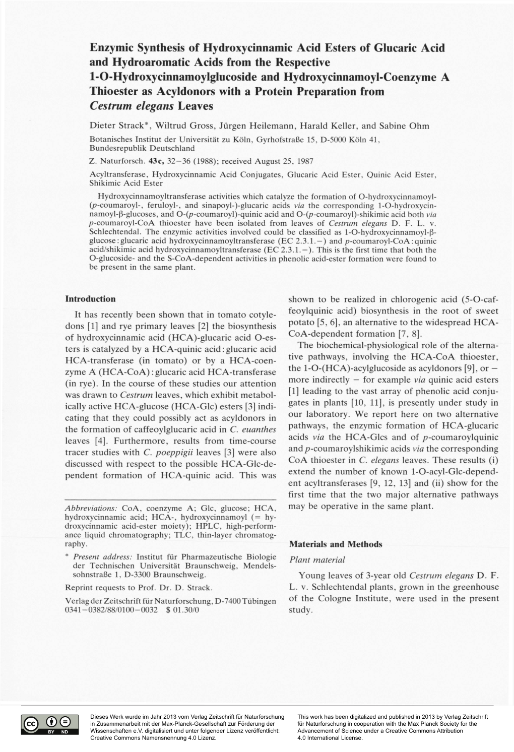 Enzymic Synthesis of Hydroxycinnamic Acid Esters