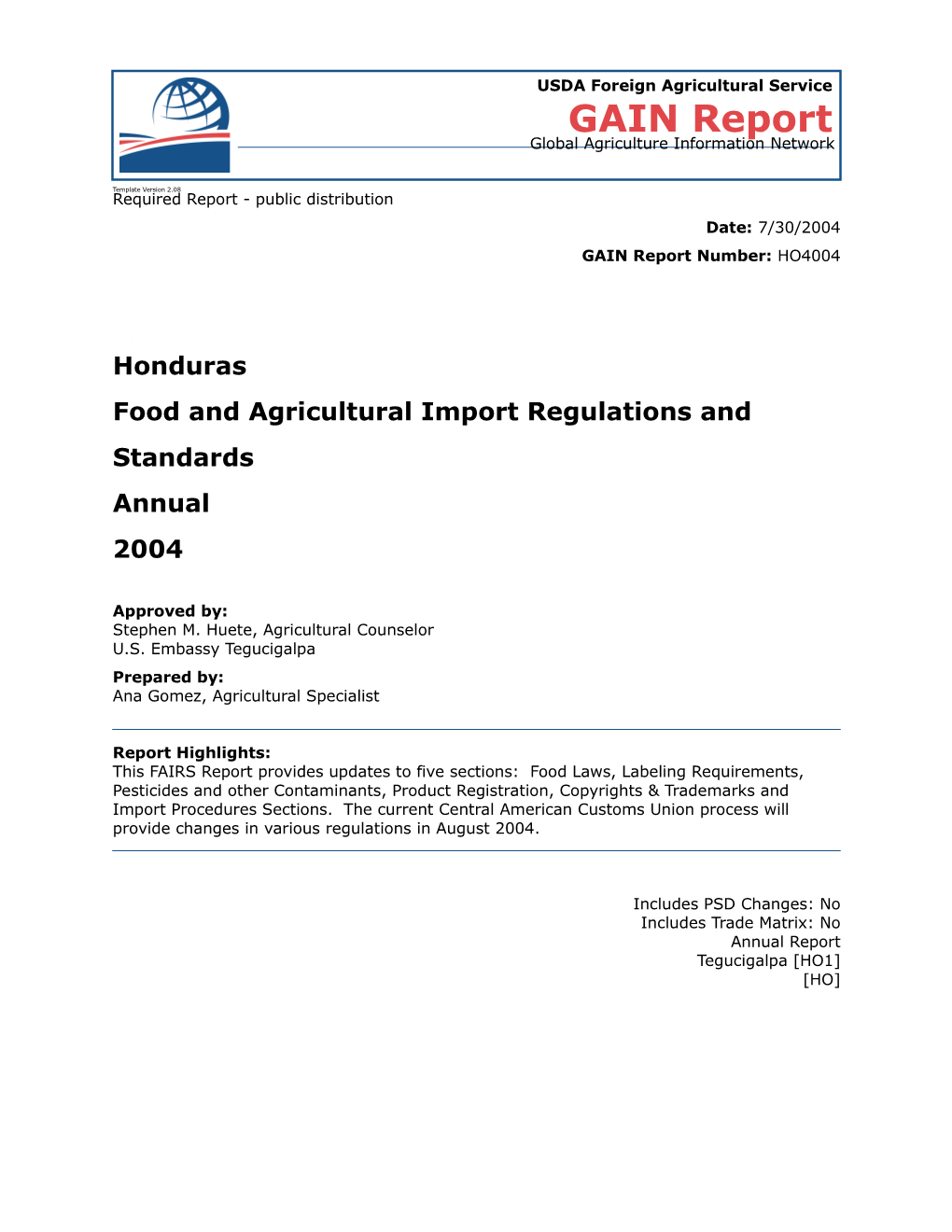Food and Agricultural Import Regulations And