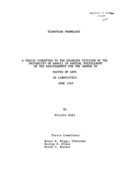 Tuamotuan Phonology a Thesis Submitted