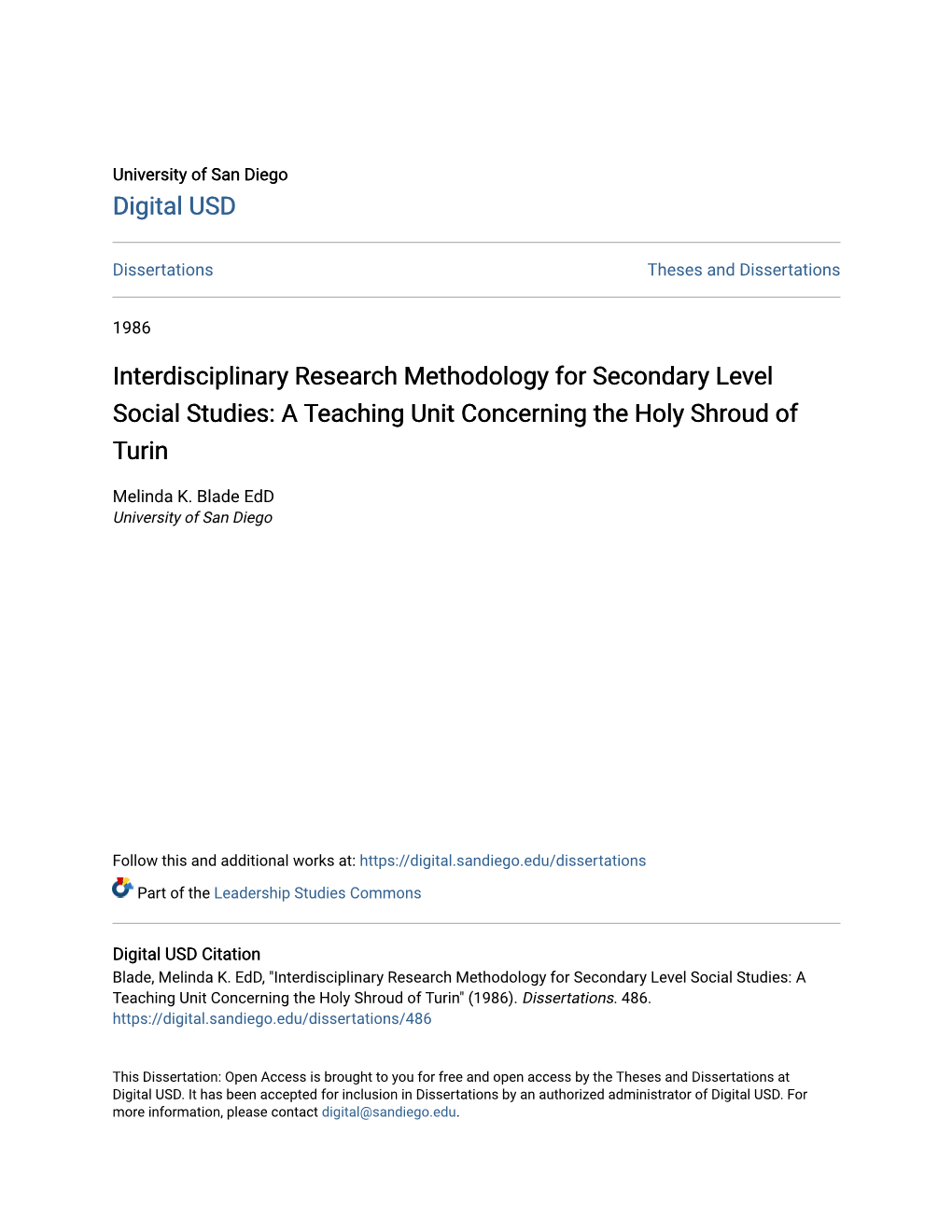 Interdisciplinary Research Methodology for Secondary Level Social Studies: a Teaching Unit Concerning the Holy Shroud of Turin