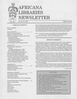 AFRICANA LIBRARIES NEWSLETTER No