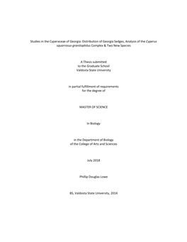 Distribution of Georgia Sedges, Analysis of the Cyperus Squarrosus-Granitophilus Complex & Two New Species