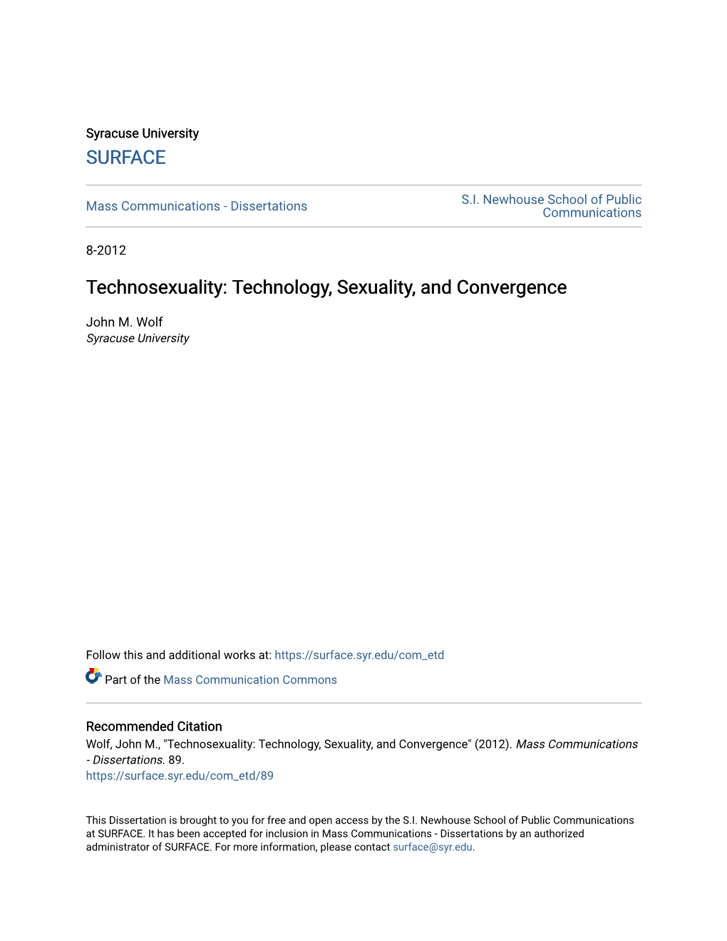 Technosexuality: Technology, Sexuality, and Convergence