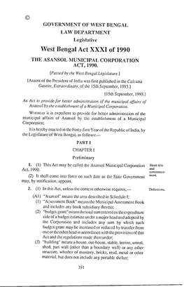 The Asansol Municipal Corporation Act, 1990 (West Bengal Act XXXI Of