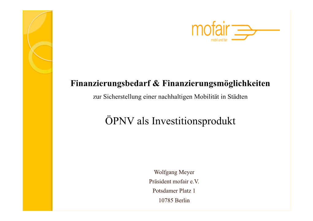 ÖPNV Als Investitionsprodukt