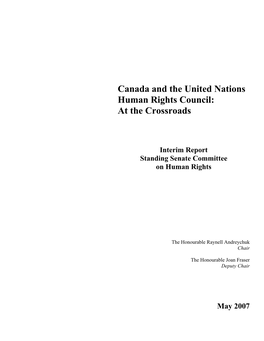 Canada and the United Nations Human Rights Council: at the Crossroads