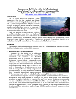 Comments on the U.S. Forest Service's Nantahala and Pisgah
