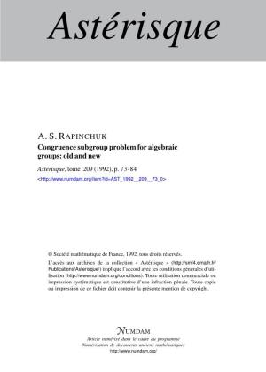 Congruence Subgroup Problem for Algebraic Groups: Old and New Astérisque, Tome 209 (1992), P