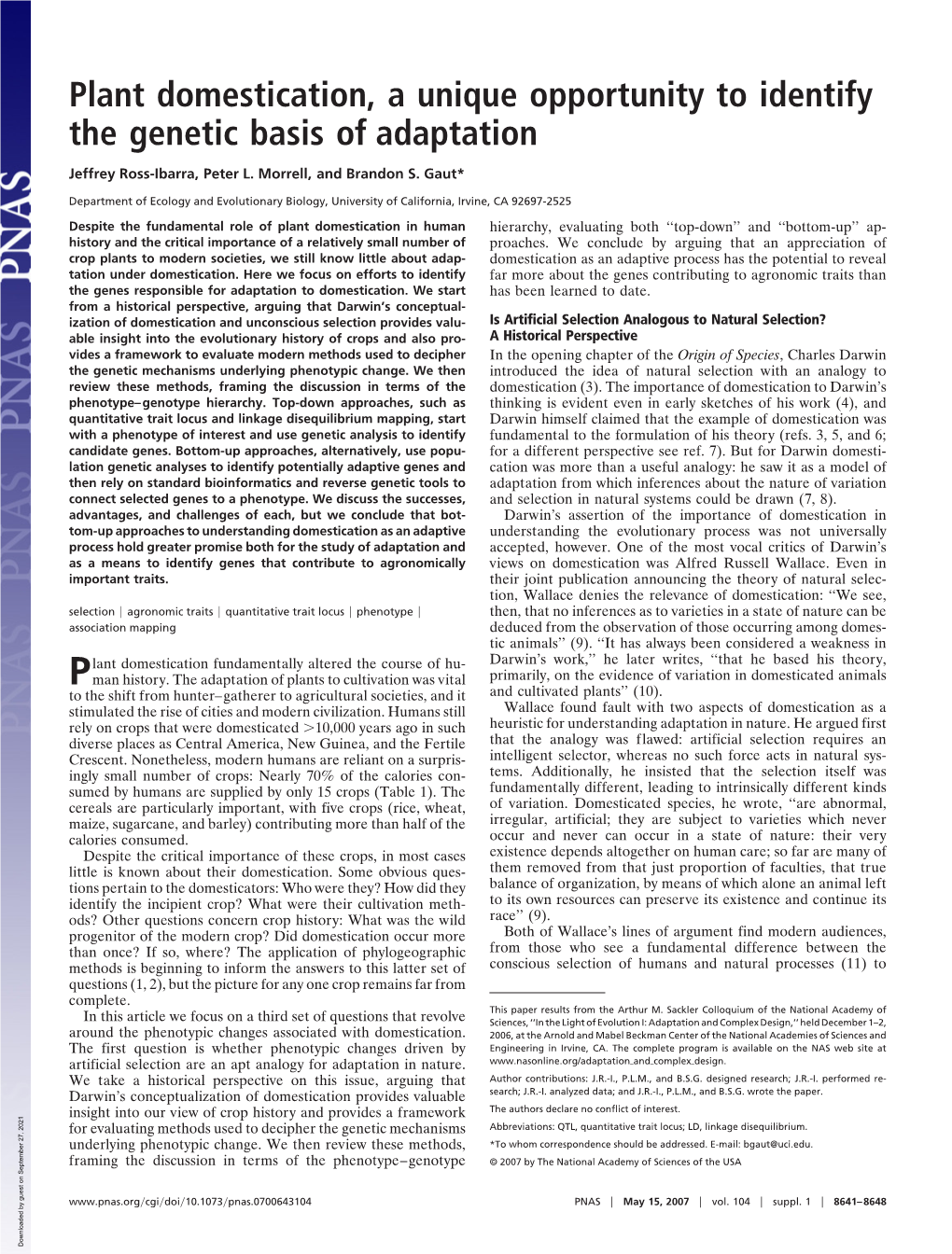 Plant Domestication, a Unique Opportunity to Identify the Genetic Basis of Adaptation