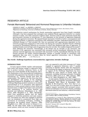 Female Marmosets' Behavioral and Hormonal Responses to Unfamiliar