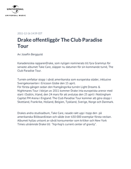Drake Offentliggör the Club Paradise Tour