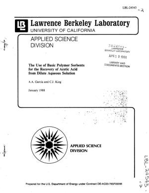 Itll Lawrence Berkeley Laboratory Iii:~ UNIVERSITY of CALIFORNIA APPLIED SCIENCE