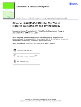 Giovanni Liotti (1945–2018): the Pied Noir of Research in Attachment and Psychotherapy