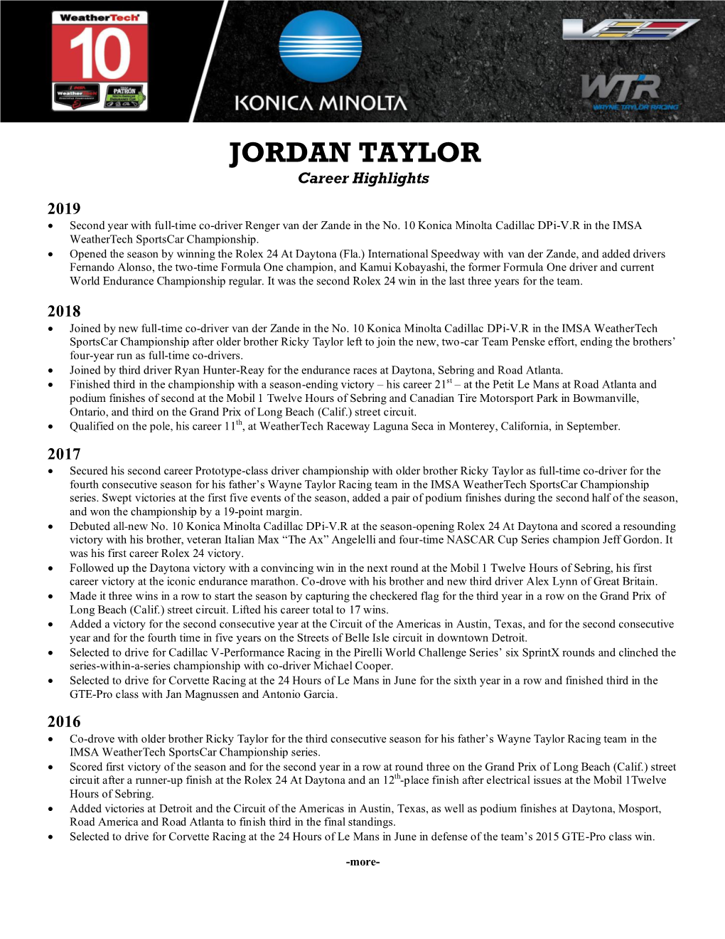 JORDAN TAYLOR Career Highlights