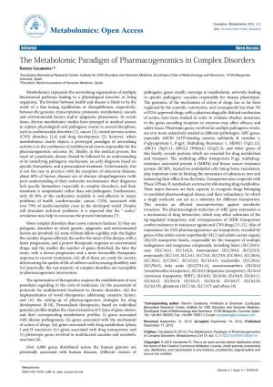 The Metabolomic Paradigm of Pharmacogenomics in Complex