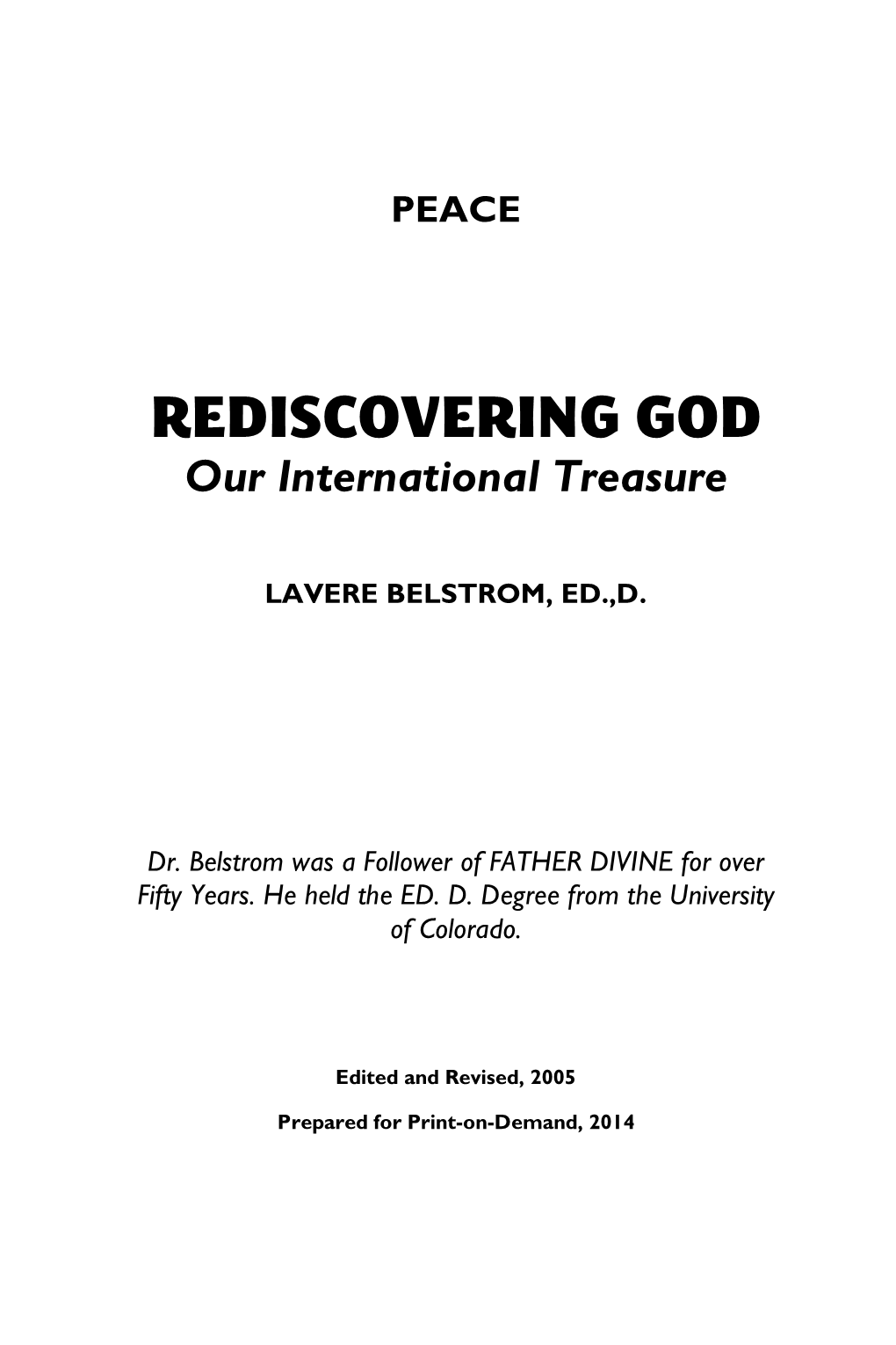 REDISCOVERING GOD Our International Treasure