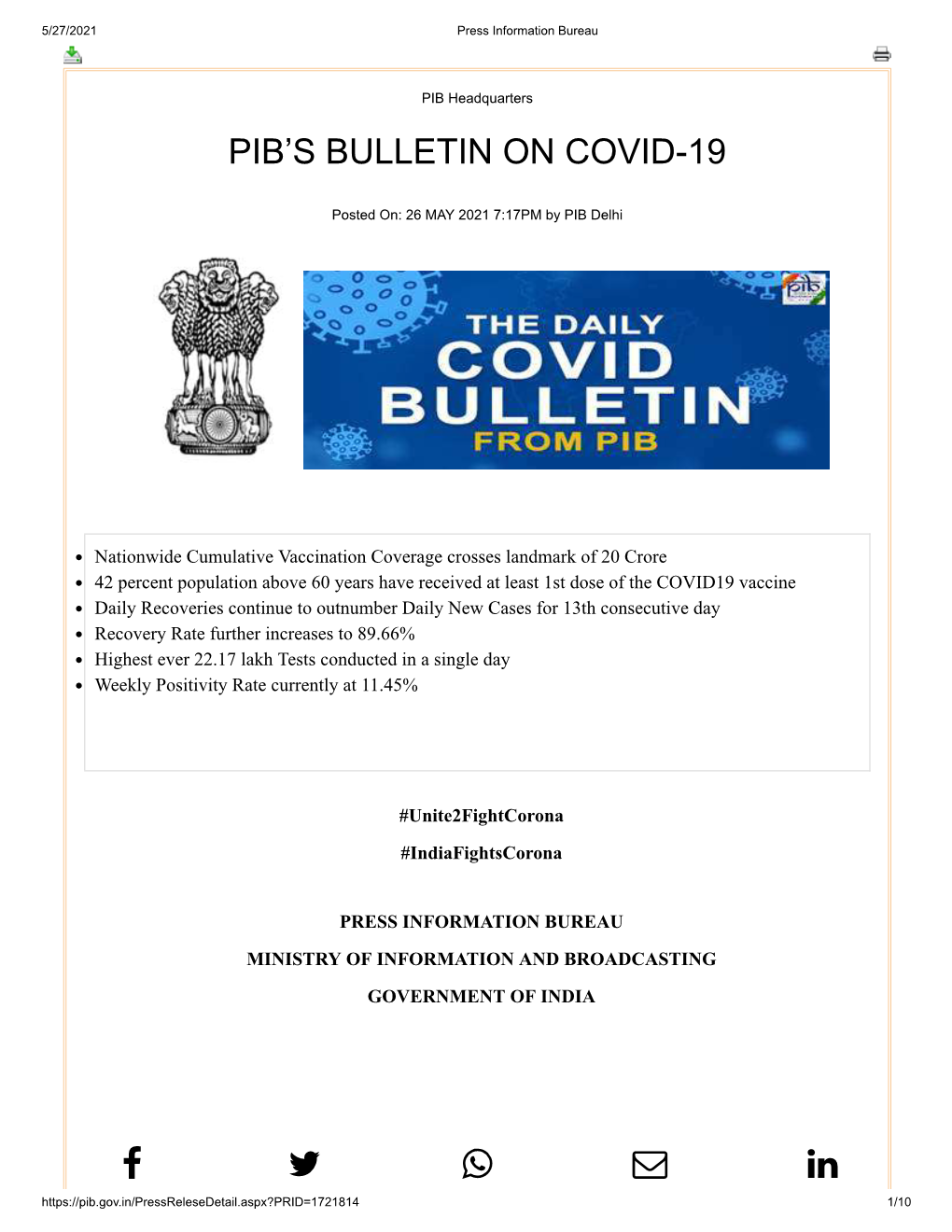 Pib's Bulletin on Covid-19