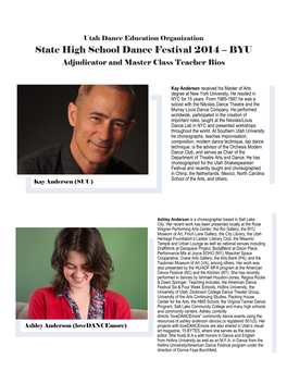 State High School Dance Festival 2014 – BYU Adjudicator and Master Class Teacher Bios