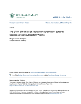The Effect of Climate on Population Dynamics of Butterfly Species Across Southeastern Virginia