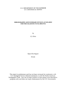 Bibliography and Summary of Data Available for the Salar De Uyuni, Bolivia