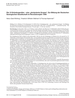 Die 13 Gründungsväter – Eine „Pluripotente Gruppe“. Zur Bildung Der Deutschen Geologischen Gesellschaft Im Revolutionsjahr 1848