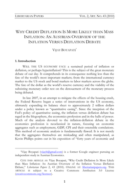 Why Credit Deflation Is More Likely Than Mass Inflation: an Austrian Overview of the Inflation Versus Deflation Debate