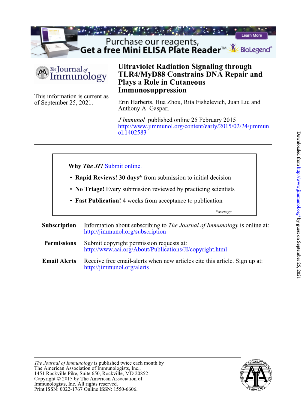 Immunosuppression Plays a Role in Cutaneous TLR4/Myd88